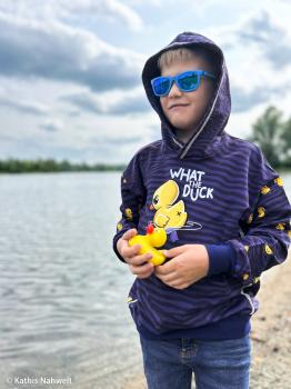 Preview: French Terry Panel ca. 85cm What the Duck Blau by Thorsten Berger von Swafing